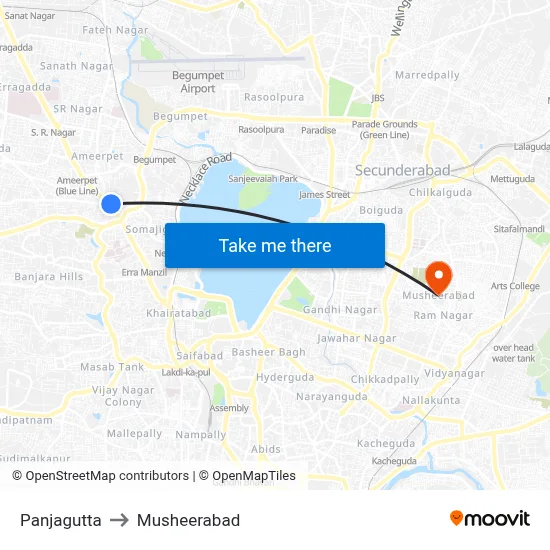 Panjagutta to Musheerabad map