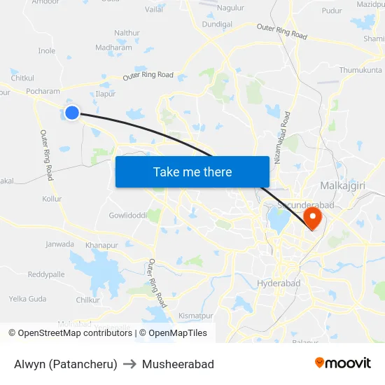 Alwyn (Patancheru) to Musheerabad map