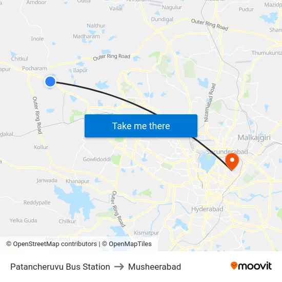 Patancheruvu Bus Station to Musheerabad map