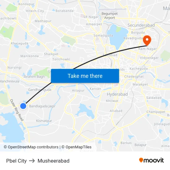 Pbel City to Musheerabad map