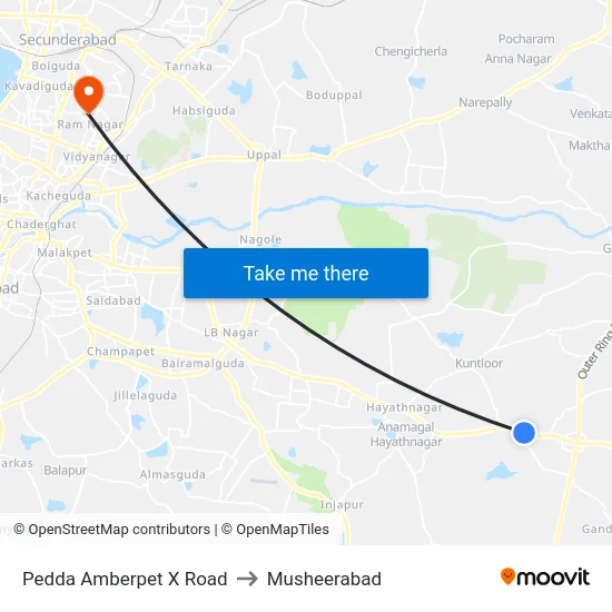 Pedda Amberpet X Road to Musheerabad map