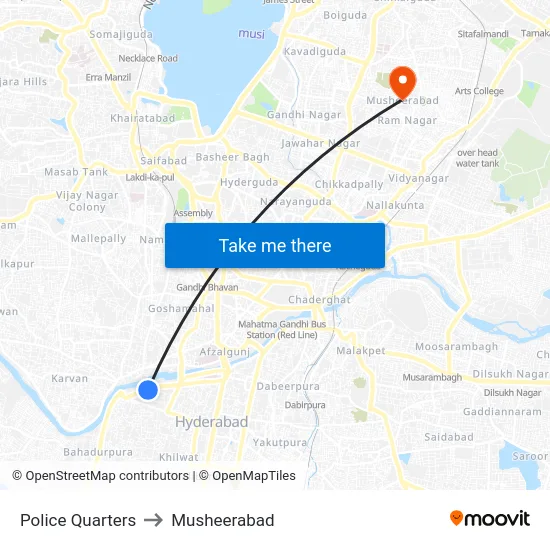 Police Quarters to Musheerabad map