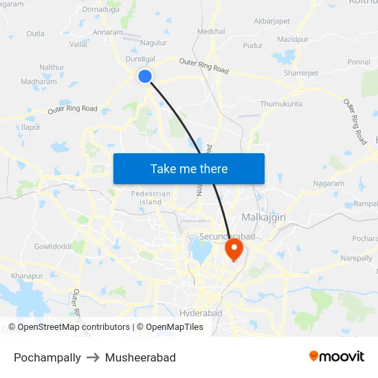 Pochampally to Musheerabad map