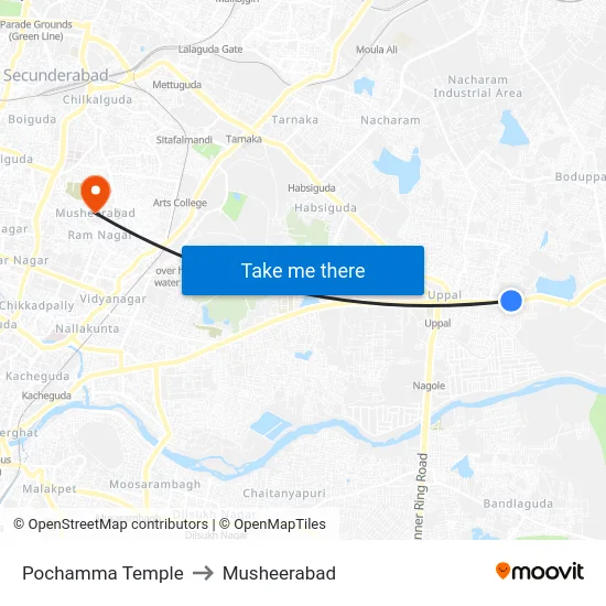 Pochamma Temple to Musheerabad map