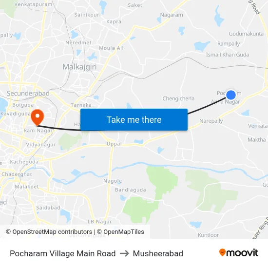 Pocharam Village Main Road to Musheerabad map