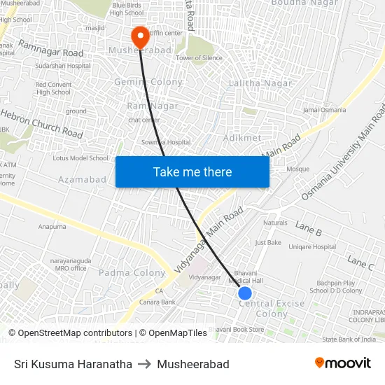 Sri Kusuma Haranatha to Musheerabad map