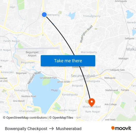 Bowenpally Checkpost to Musheerabad map