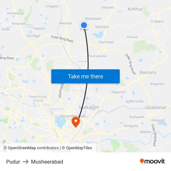 Pudur to Musheerabad map