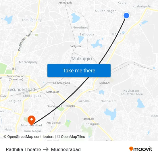 Radhika Theatre to Musheerabad map