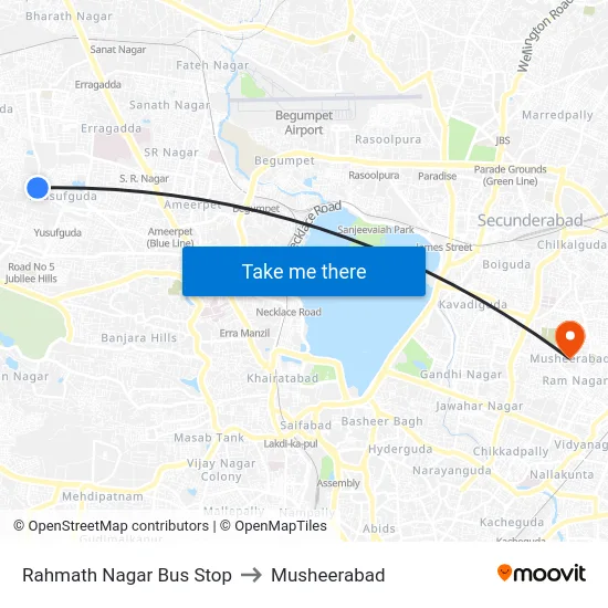 Rahmath Nagar Bus Stop to Musheerabad map