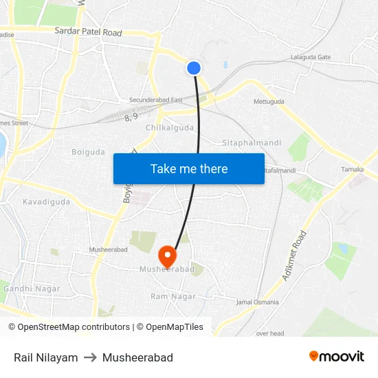 Rail Nilayam to Musheerabad map