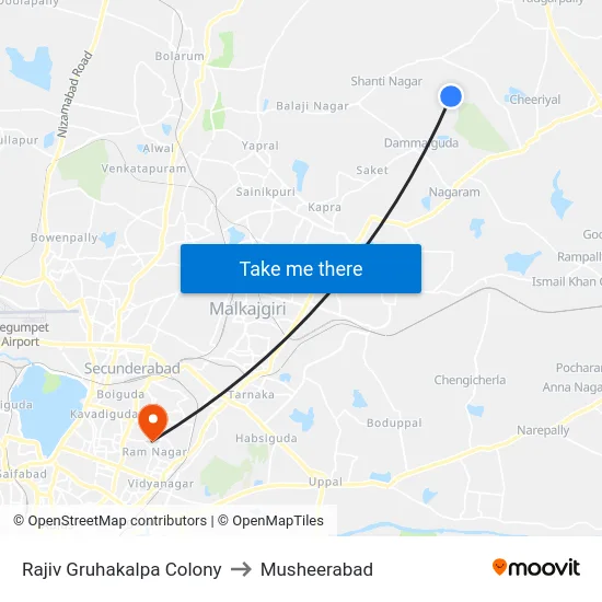 Rajiv Gruhakalpa Colony to Musheerabad map