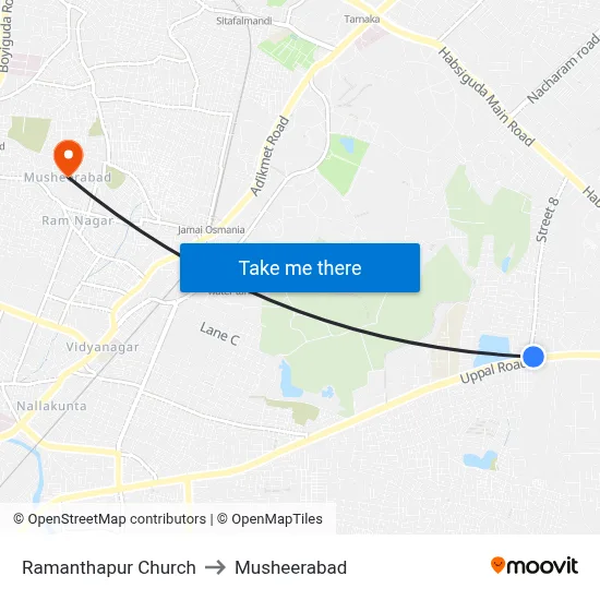 Ramanthapur Church to Musheerabad map