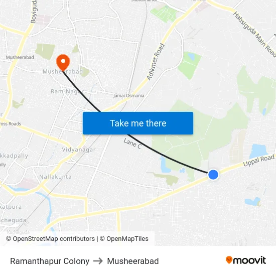 Ramanthapur Colony to Musheerabad map