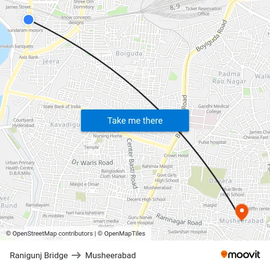 Ranigunj Bridge to Musheerabad map