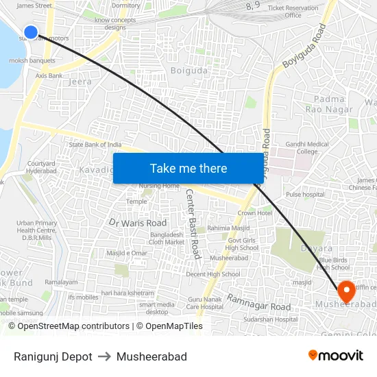 Ranigunj Depot to Musheerabad map
