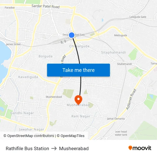 Rathifile Bus Station to Musheerabad map