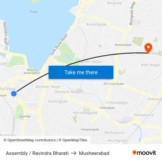 Assembly / Ravindra Bharati to Musheerabad map