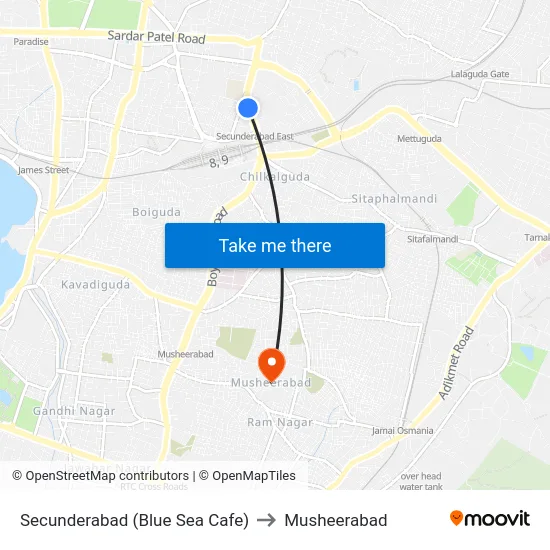 Secunderabad (Blue Sea Cafe) to Musheerabad map