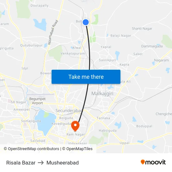 Risala Bazar to Musheerabad map