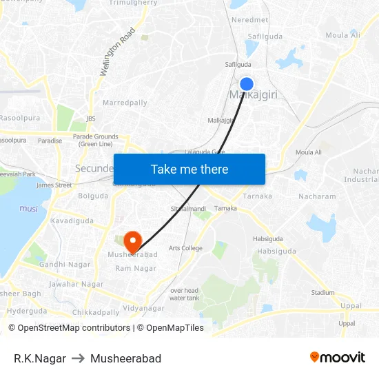 R.K.Nagar to Musheerabad map