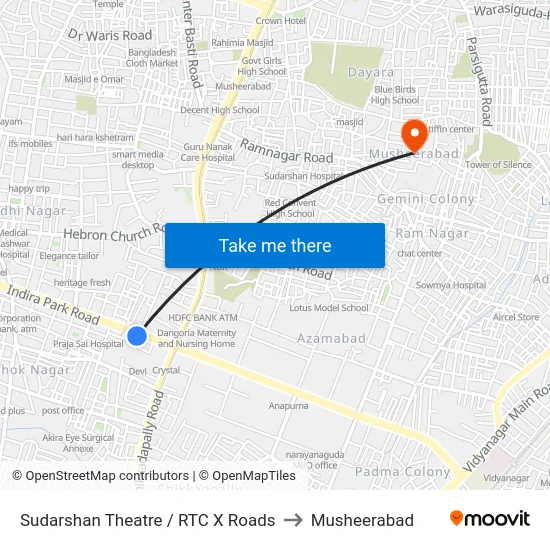 Sudarshan Theatre / RTC X Roads to Musheerabad map