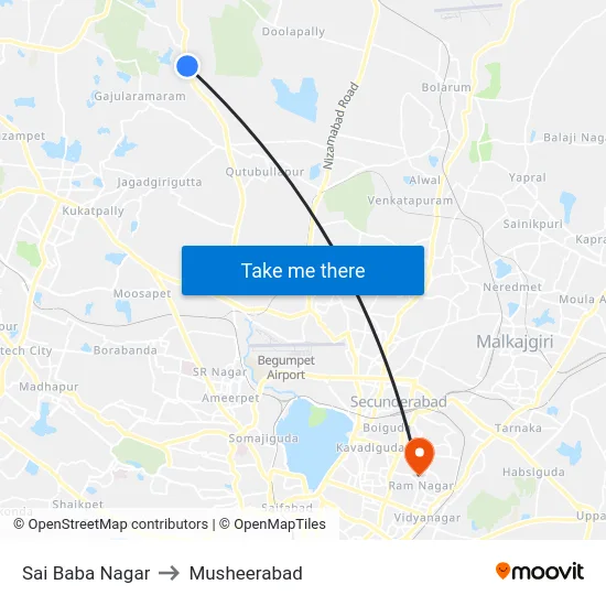 Sai Baba Nagar to Musheerabad map