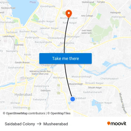 Saidabad Colony to Musheerabad map