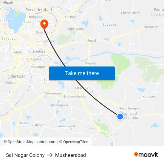 Sai Nagar Colony to Musheerabad map