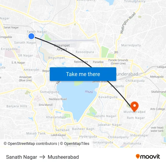 Sanath Nagar to Musheerabad map