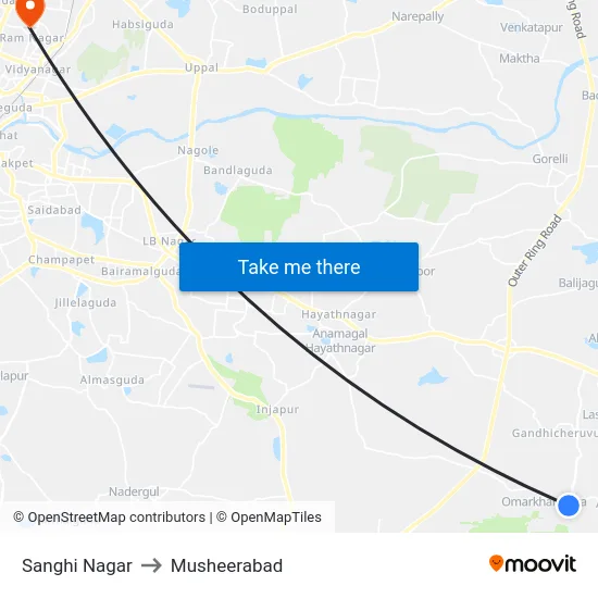 Sanghi Nagar to Musheerabad map