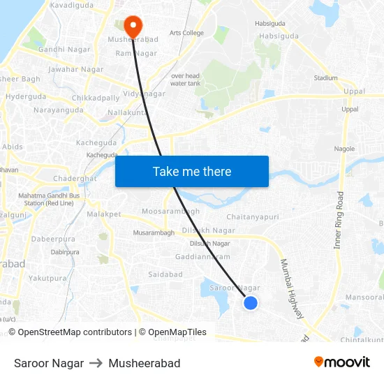 Saroor Nagar to Musheerabad map