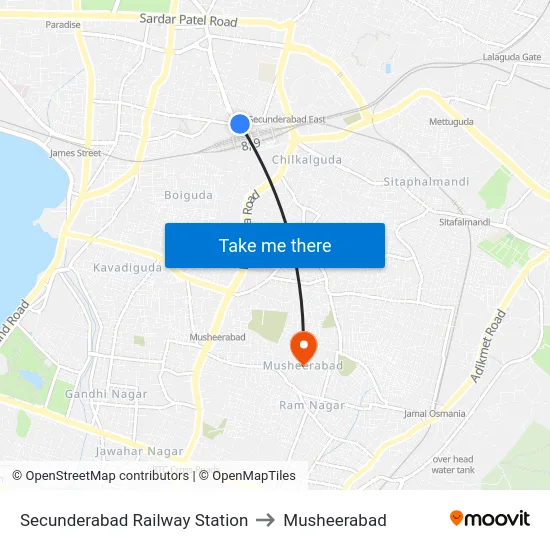 Secunderabad Railway Station to Musheerabad map