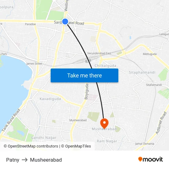 Patny to Musheerabad map