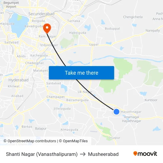 Shanti Nagar (Vanasthalipuram) to Musheerabad map