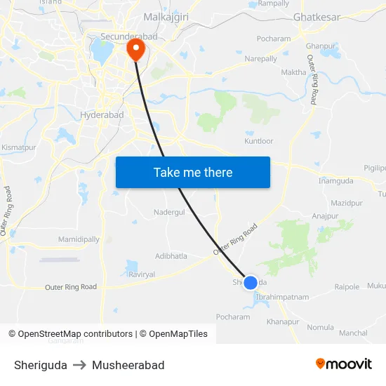 Sheriguda to Musheerabad map