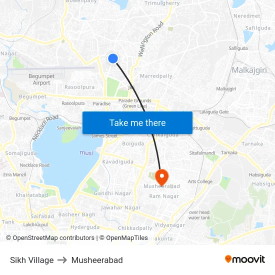 Sikh Village to Musheerabad map
