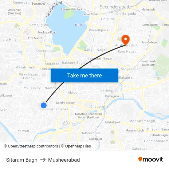 Sitaram Bagh to Musheerabad map