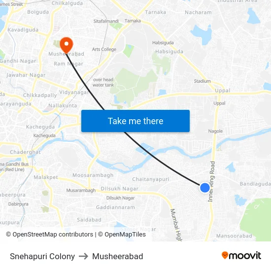 Snehapuri Colony to Musheerabad map