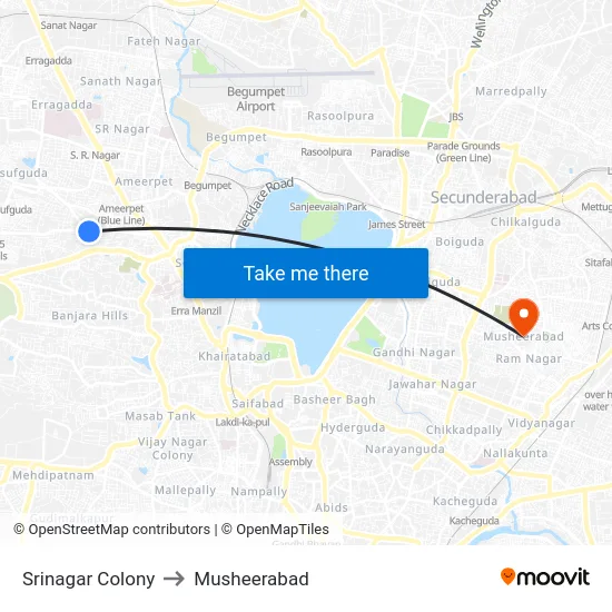 Srinagar Colony to Musheerabad map