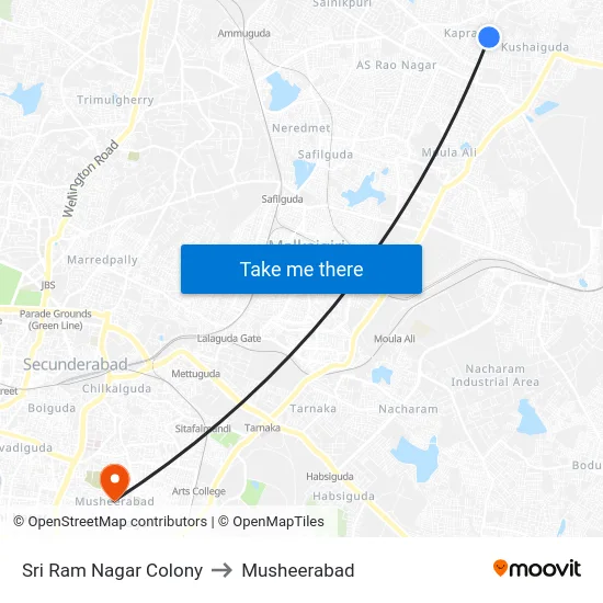 Sri Ram Nagar Colony to Musheerabad map
