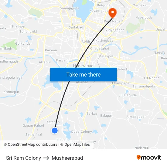 Sri Ram Colony to Musheerabad map