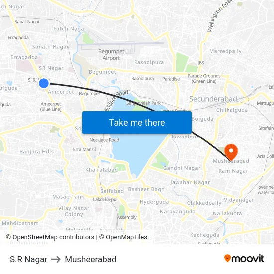 S.R Nagar to Musheerabad map