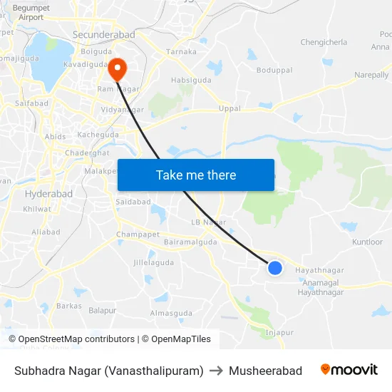 Subhadra Nagar (Vanasthalipuram) to Musheerabad map