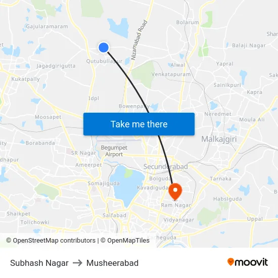 Subhash Nagar to Musheerabad map