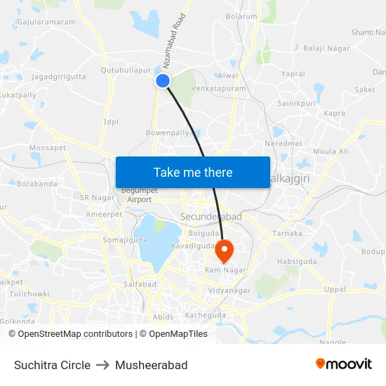 Suchitra Circle to Musheerabad map