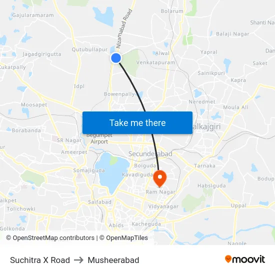 Suchitra X Road to Musheerabad map