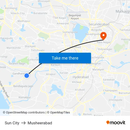 Sun City to Musheerabad map