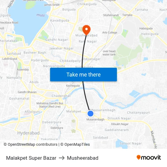 Malakpet Super Bazar to Musheerabad map