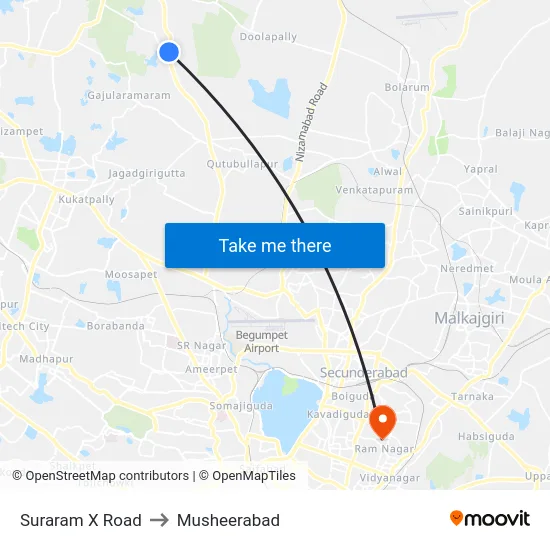 Suraram X Road to Musheerabad map